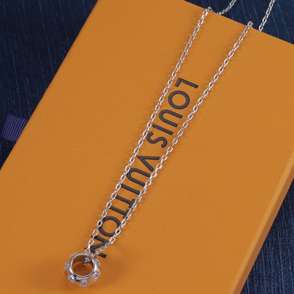 Lv Necklace, Round With Diamonds, Gold Rose Gold, Silver Lv Necklace, Round With Diamonds, Gold Rose Gold, Silver