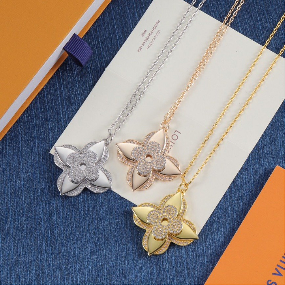 Lv Necklace, Big Flower, With Diamonds, Gold,Rose Gold, Silver Lv Necklace, Big Flower, With Diamonds, Gold,Rose Gold, Silver