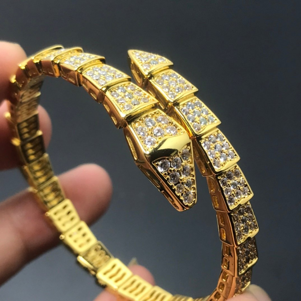 Snake Bangel, 2 Loops, Full Small Diamonds, Medium Size