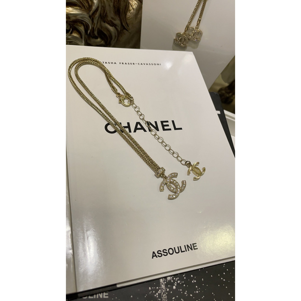 Chanel Necklace, Knit Chain, Logo With Diamonds,Top Quality