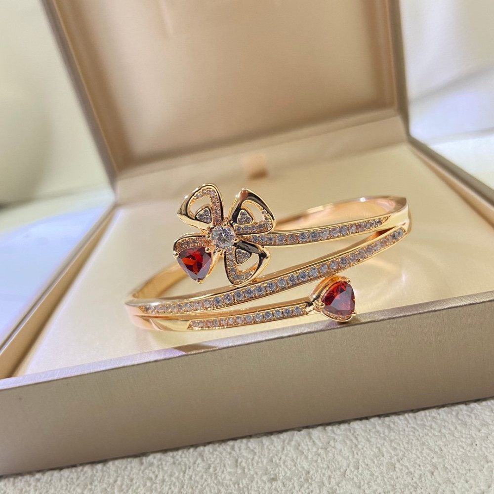 Windmill Bangle, With Diamonds, Red Stone,