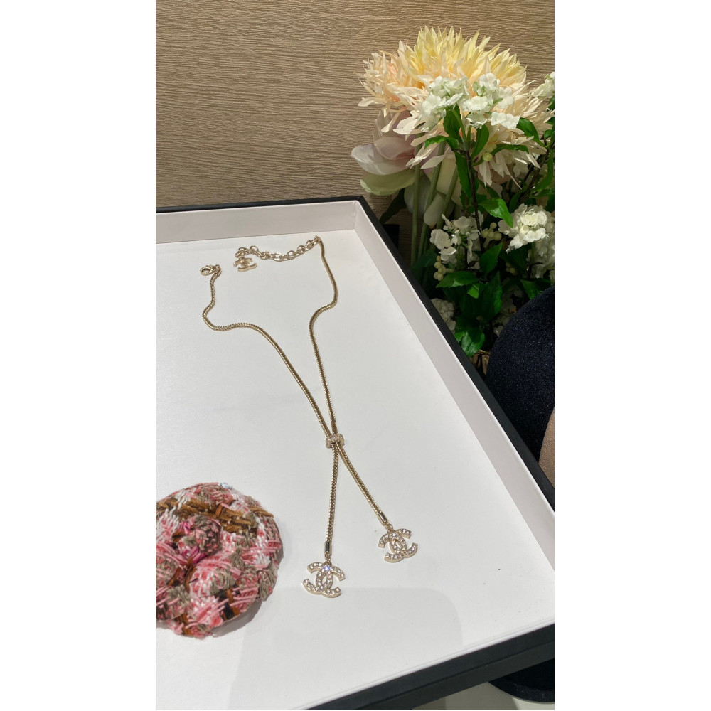 Chanel Necklace, Double Logo, With Diamonds, Top Quality