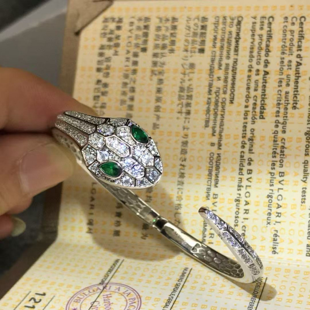 Bvlgari Snake Bangle, Green Eye,