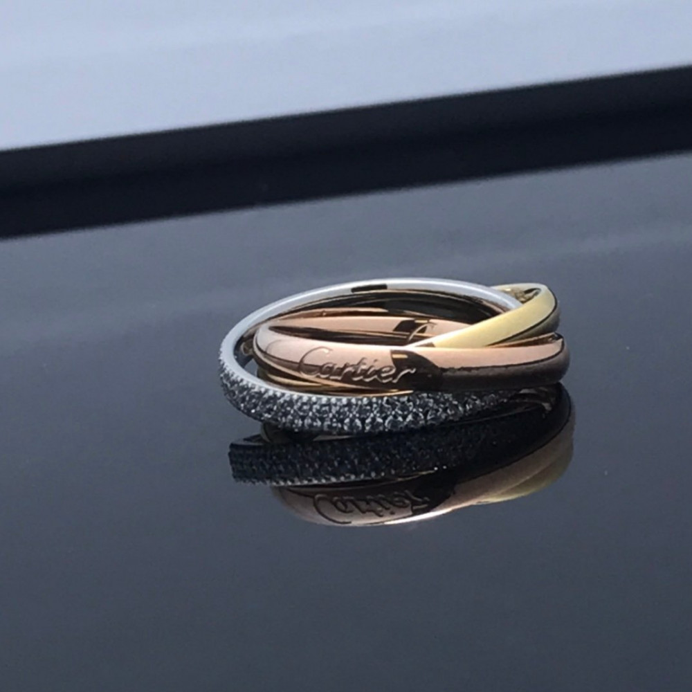 Cartier Tranity Ring,  With Fll Diamonds In Silver Circle, Top Quality