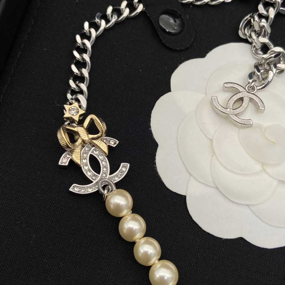 Chanel Neclace, Double Logo, Bow, With 5A+ Artificial Pearl