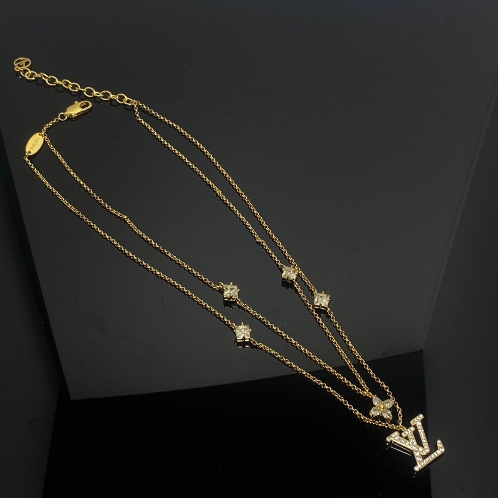 Lv Necklace, Loge And Flower, With Diamonds, Gold