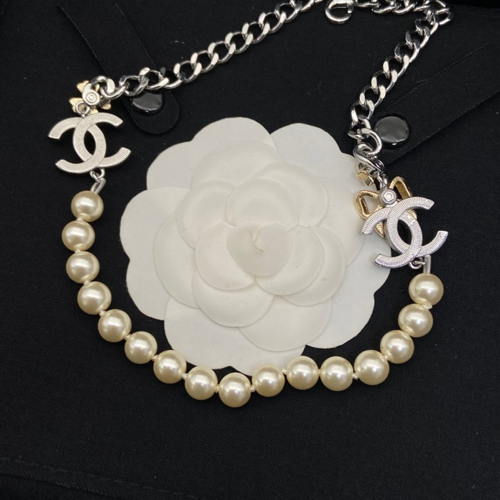 Chanel Neclace, Double Logo, Bow, With 5A+ Artificial Pearl