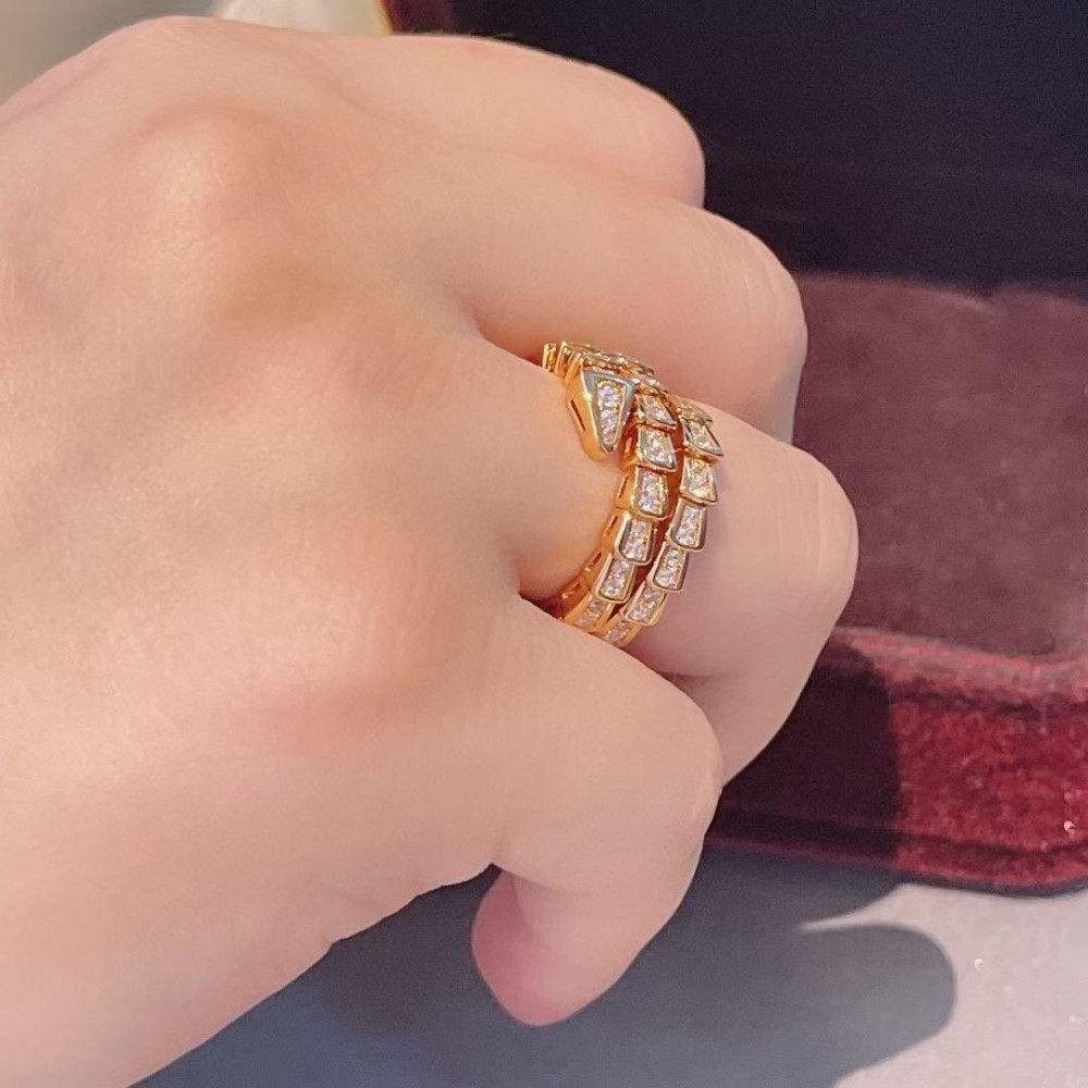 Bvlgari Snake Ring, 3 Loops , Full Diamonds, Top Quality