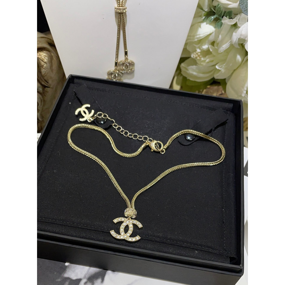 Chanel Necklace, Knit Chain, Logo With Diamonds,Top Quality