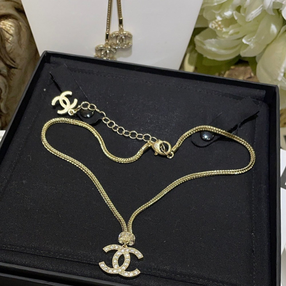 Chanel Necklace, Knit Chain, Logo With Diamonds,Top Quality