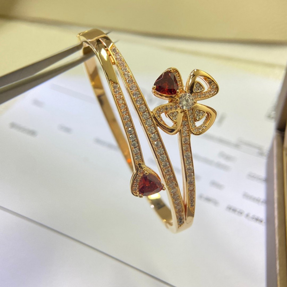 Windmill Bangle, With Diamonds, Red Stone,