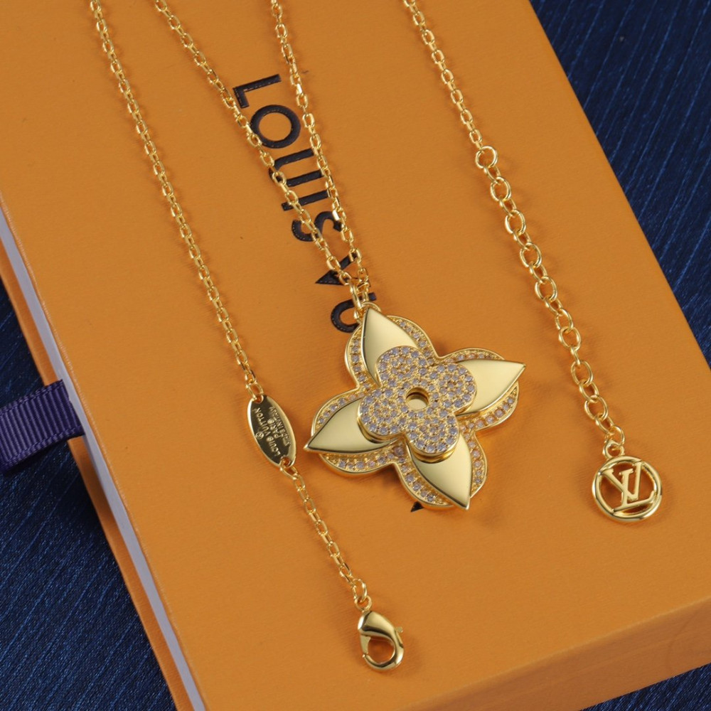 Lv Necklace, Big Flower, With Diamonds, Gold,Rose Gold, Silver Lv Necklace, Big Flower, With Diamonds, Gold,Rose Gold, Silver