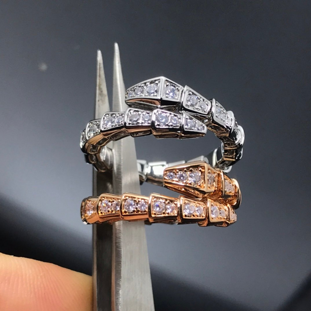 Snake Ring, Full Diamonds, Rose Gold, Silver,