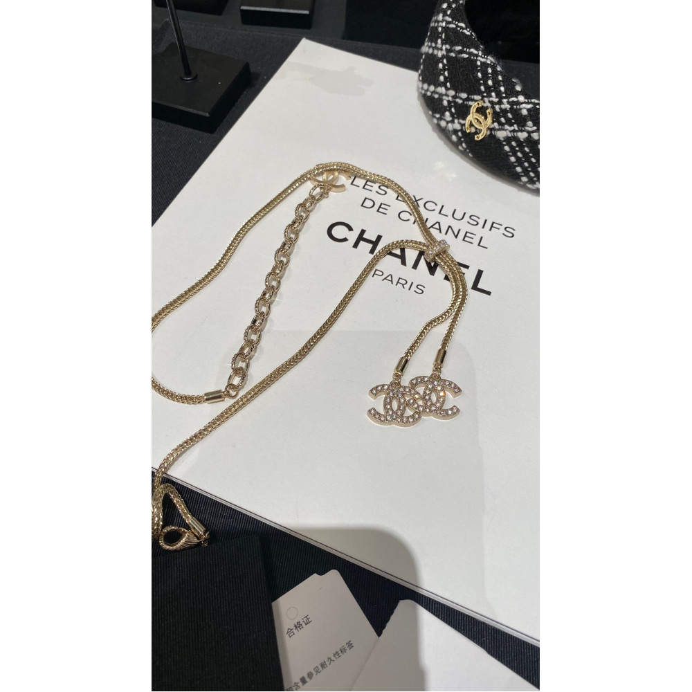 Chanel Necklace, Double Logo, With Diamonds, Top Quality