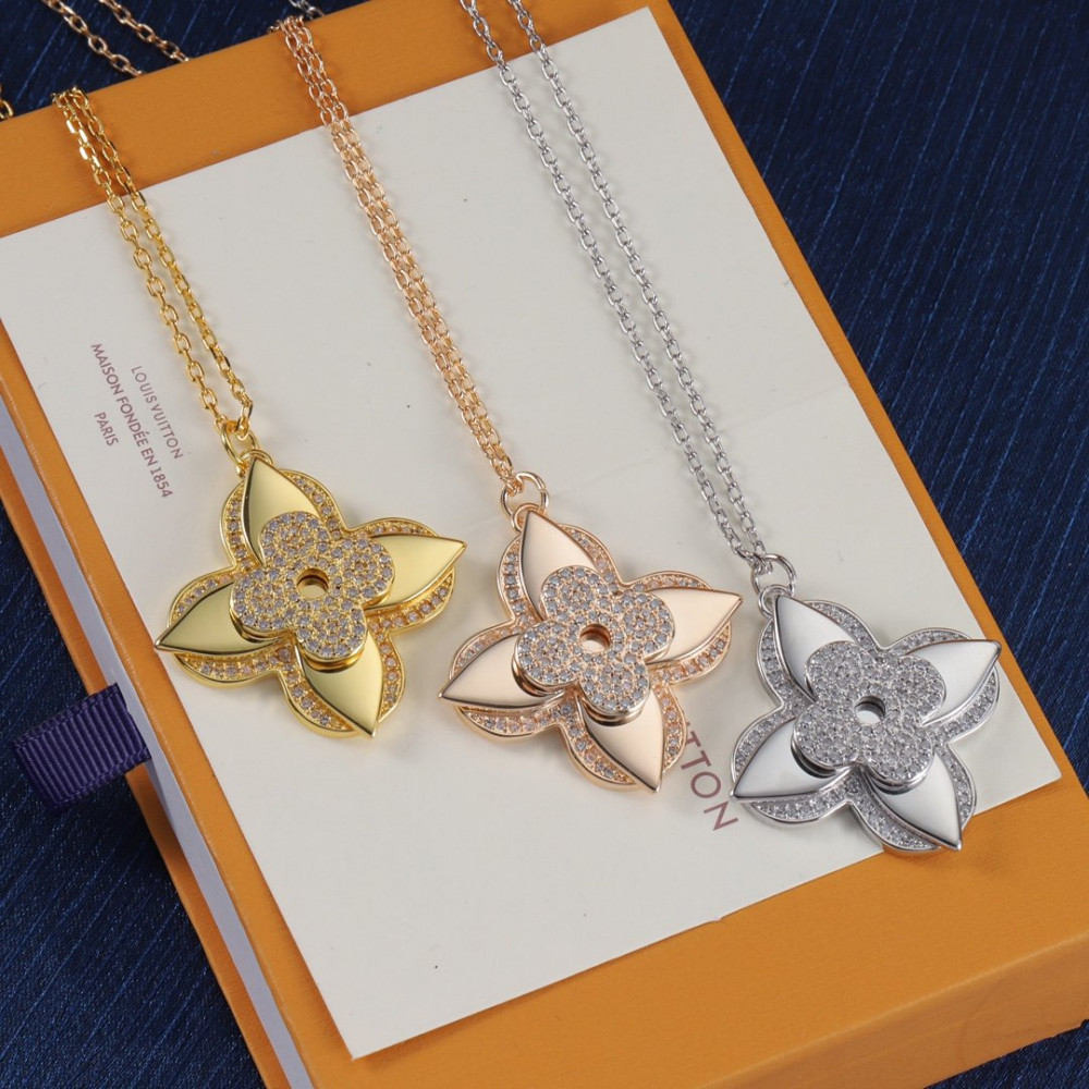 Lv Necklace, Big Flower, With Diamonds, Gold,Rose Gold, Silver