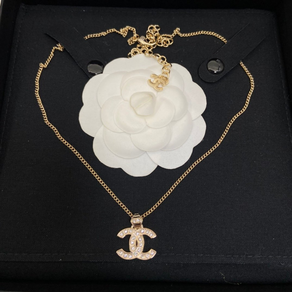 Chanel Necklace, Logo, With Diamonds, Top Quality