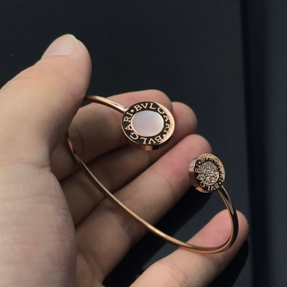 Bvlgari Bangle, Two Round , Stone And Diamond, Regular Size