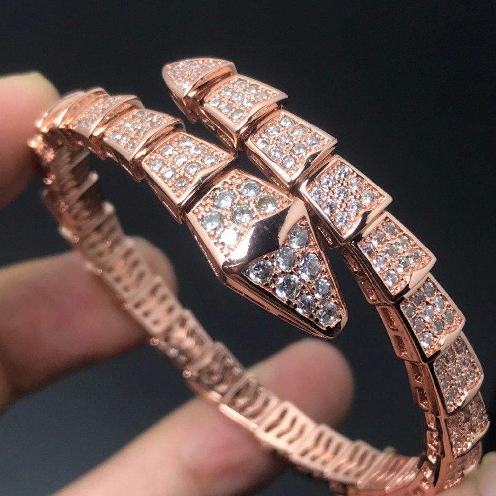 Snake Bangel, 2 Loops, Full Small Diamonds, Medium Size