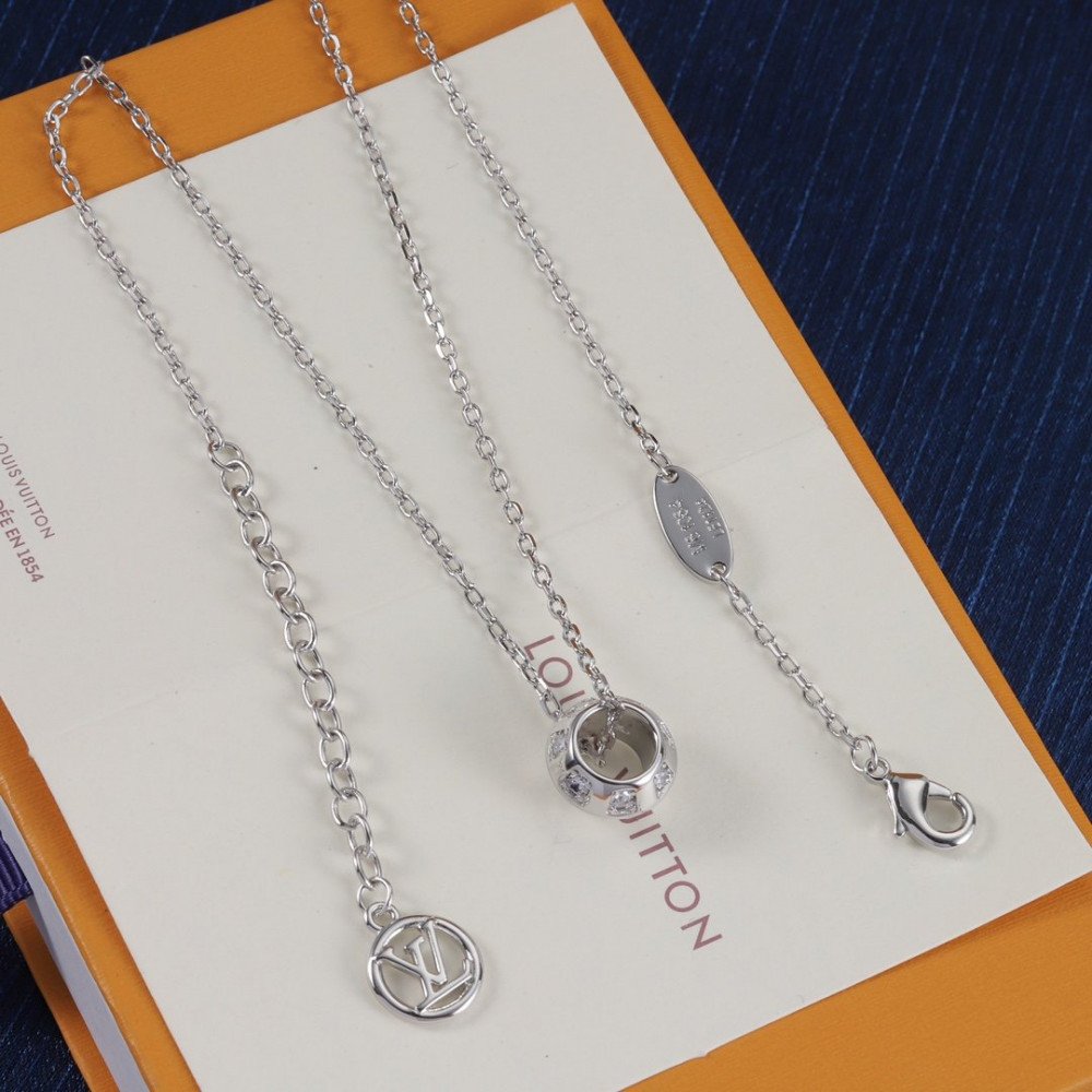 Lv Necklace, Round With Diamonds, Gold Rose Gold, Silver Lv Necklace, Round With Diamonds, Gold Rose Gold, Silver