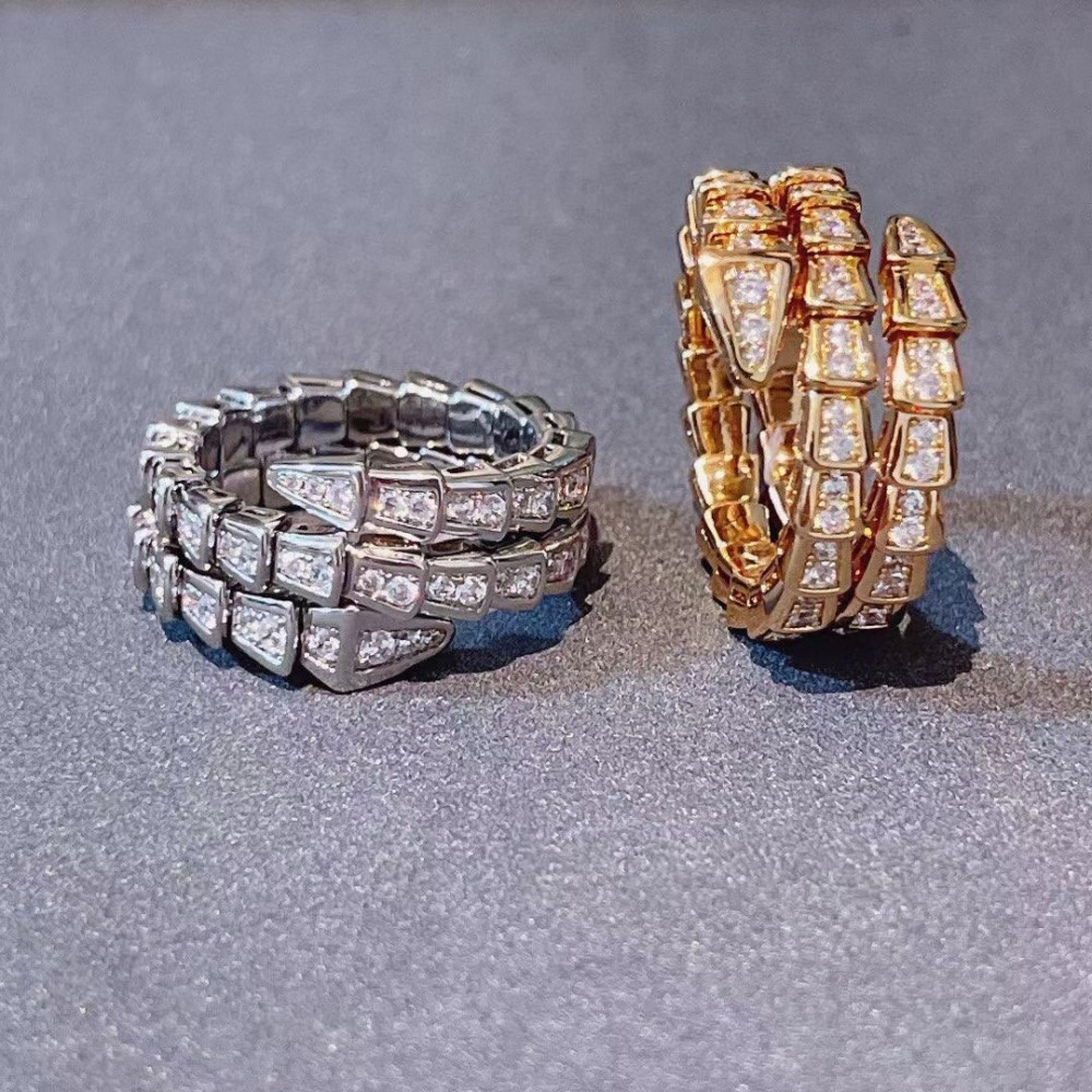 Bvlgari Snake Ring, 3 Loops , Full Diamonds, Top Quality