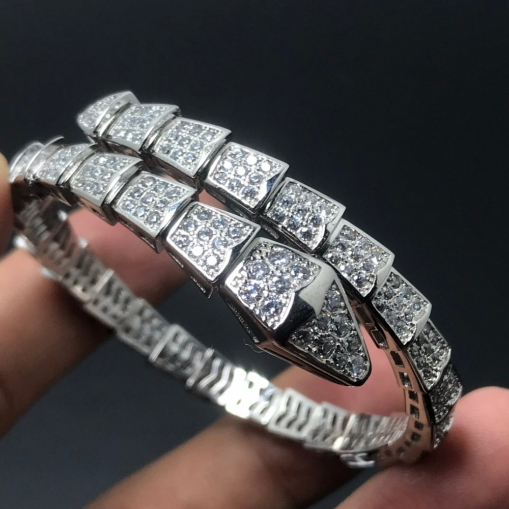 Snake Bangel, 2 Loops, Full Small Diamonds, Medium Size
