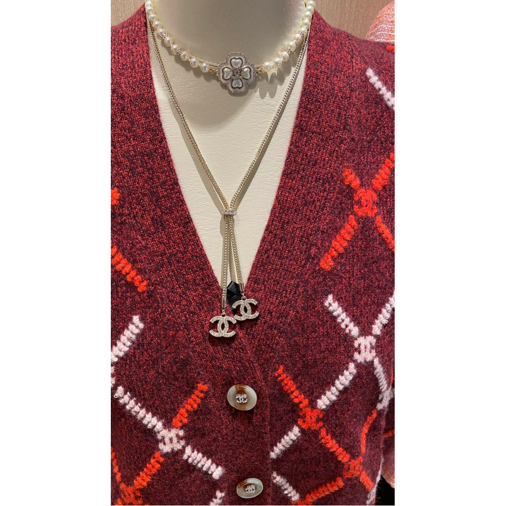 Chanel Necklace, Double Logo, With Diamonds, Top Quality