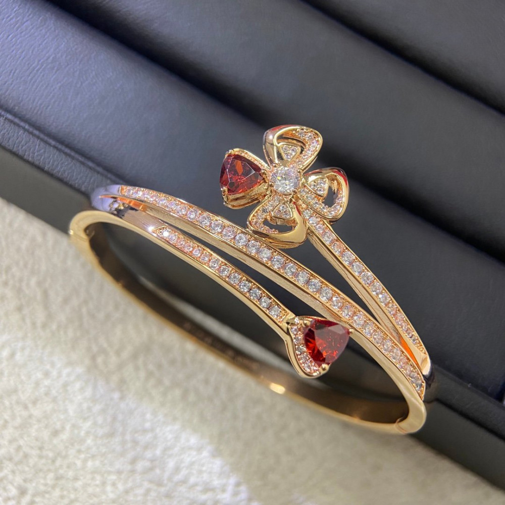 Windmill Bangle, With Diamonds, Red Stone,