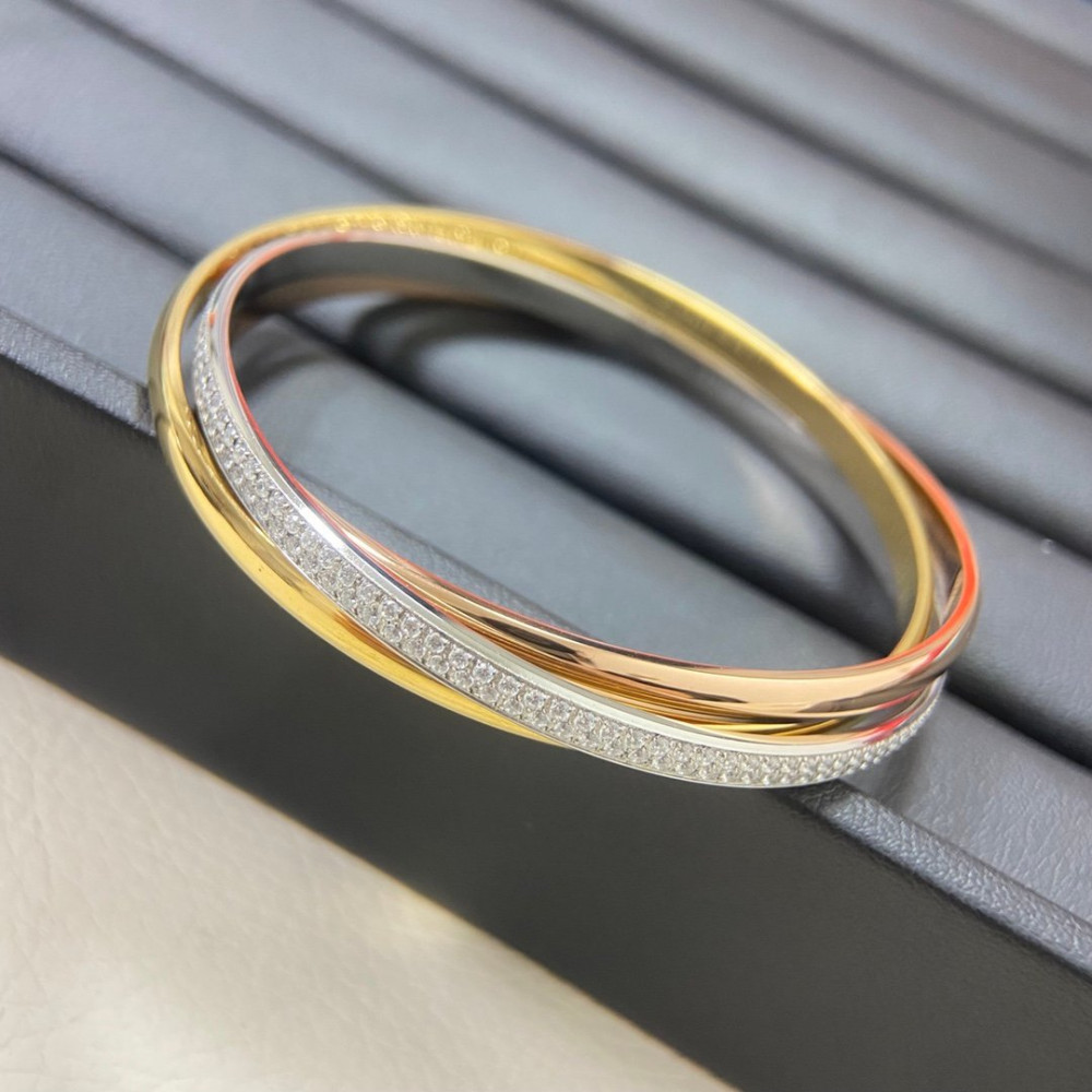 Cartier 3Circle Bangle With Full Diamonds On Silver, Regular Size