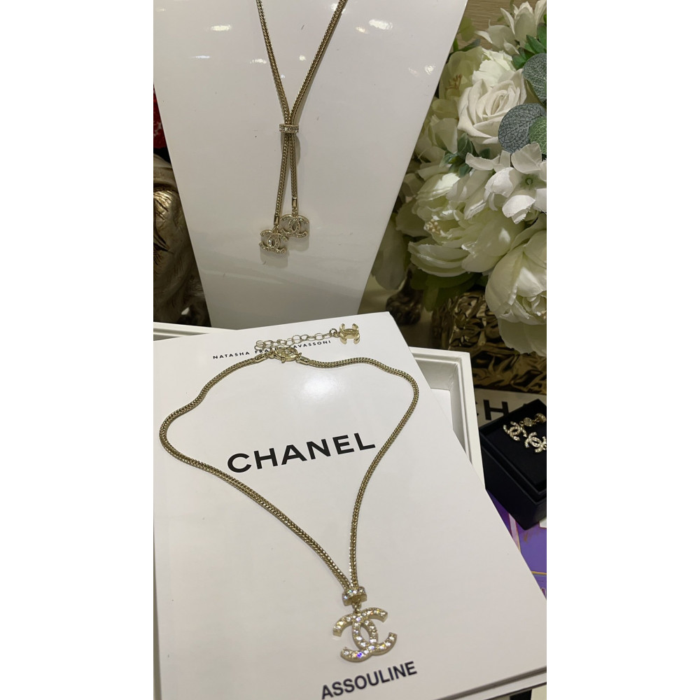 Chanel Necklace, Knit Chain, Logo With Diamonds,Top Quality