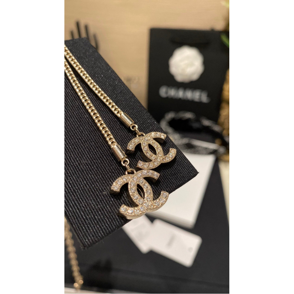 Chanel Necklace, Double Logo, With Diamonds, Top Quality