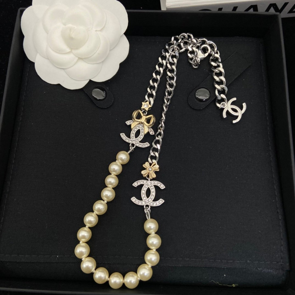 Chanel Neclace, Double Logo, Bow, With 5A+ Artificial Pearl