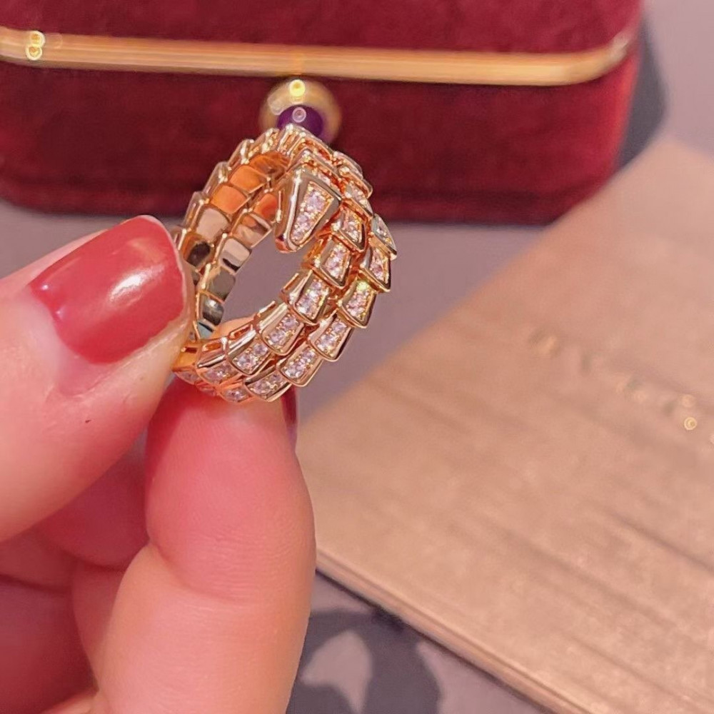 Bvlgari Snake Ring, 3 Loops , Full Diamonds, Top Quality