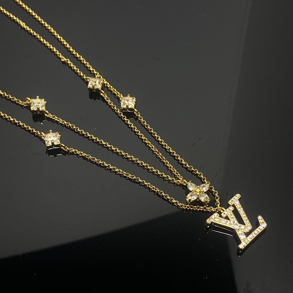 Lv Necklace, Loge And Flower, With Diamonds, Gold
