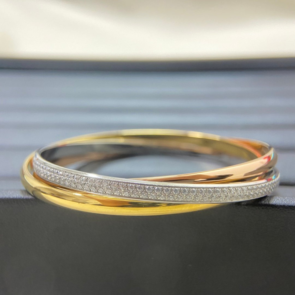 Cartier 3Circle Bangle With Full Diamonds On Silver, Regular Size