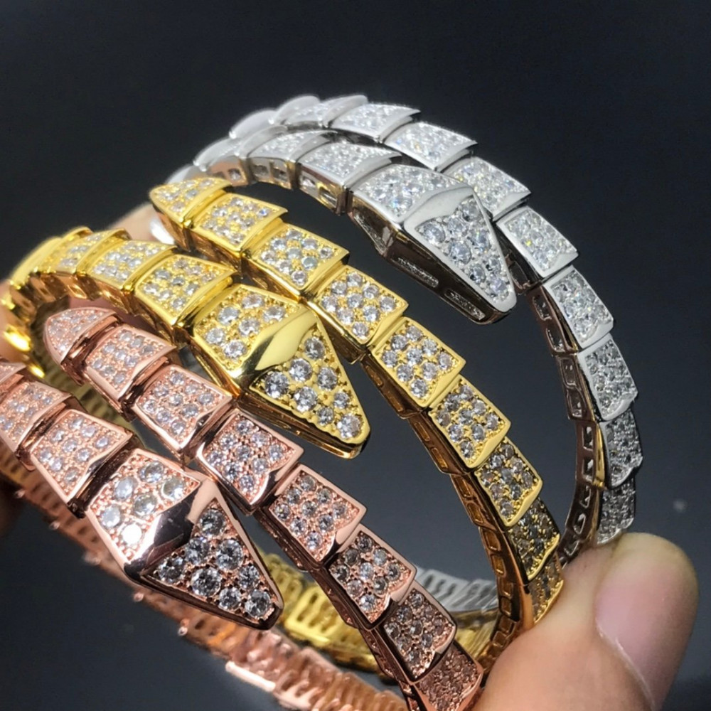 Snake Bangel, 2 Loops, Full Small Diamonds, Medium Size