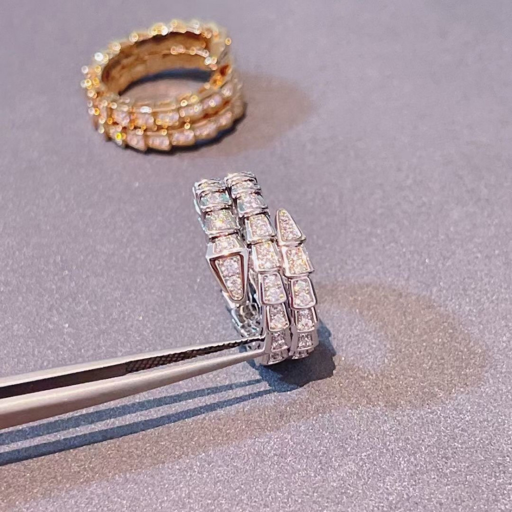Bvlgari Snake Ring, 3 Loops , Full Diamonds, Top Quality