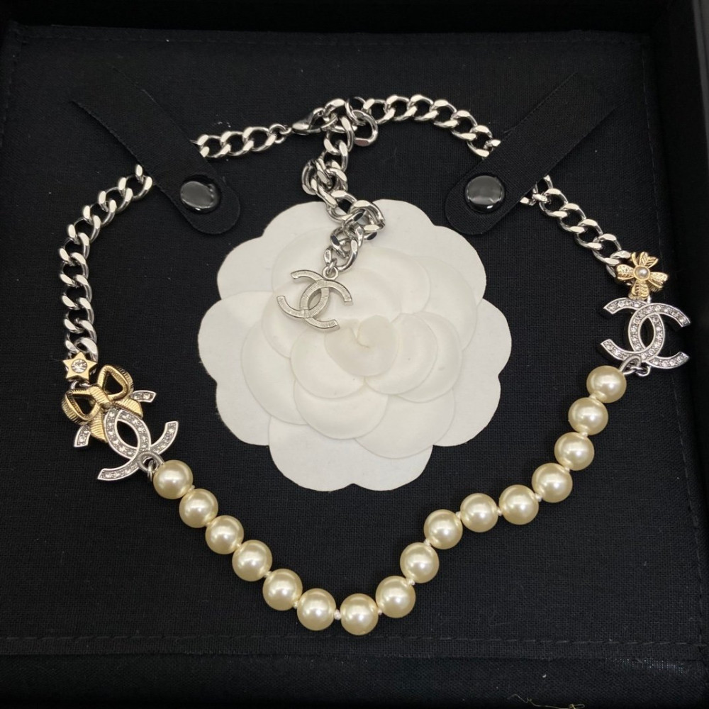 Chanel Neclace, Double Logo, Bow, With 5A+ Artificial Pearl