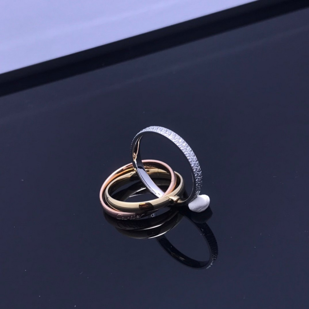 Cartier Tranity Ring,  With Fll Diamonds In Silver Circle, Top Quality