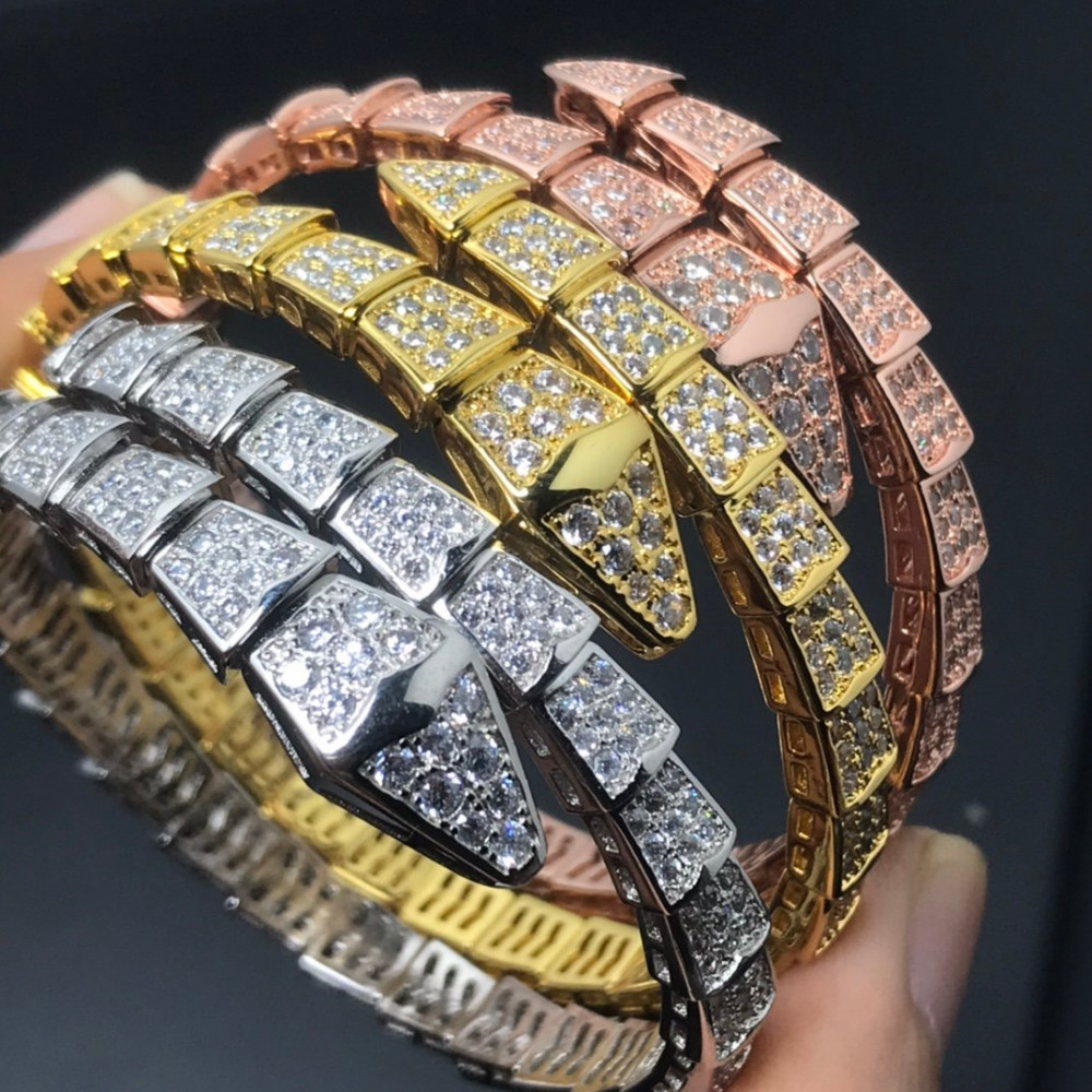 Snake Bangel, 2 Loops, Full Small Diamonds, Medium Size