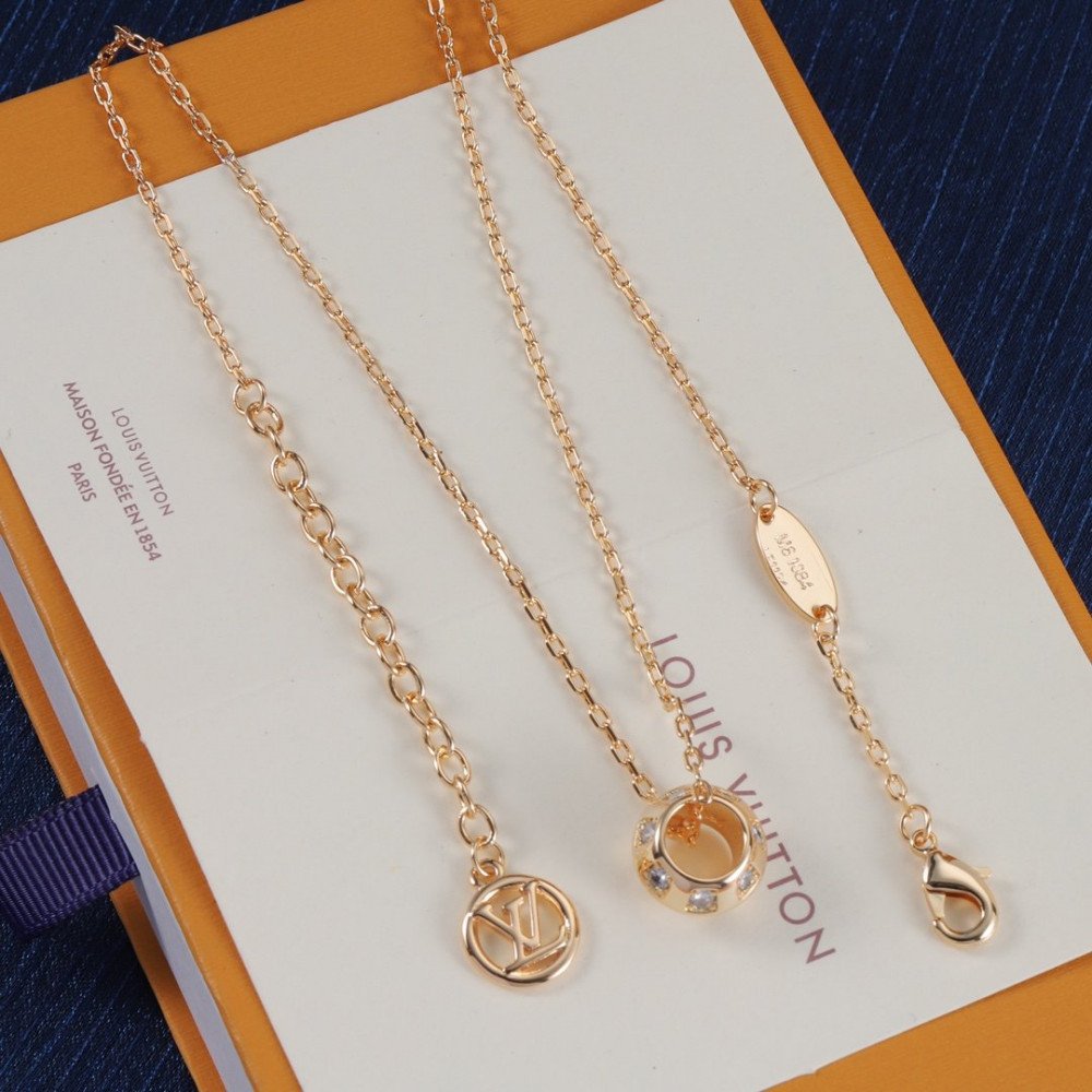 Lv Necklace, Round With Diamonds, Gold Rose Gold, Silver Lv Necklace, Round With Diamonds, Gold Rose Gold, Silver
