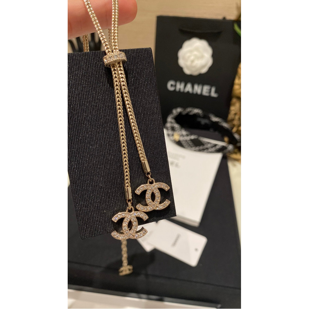 Chanel Necklace, Double Logo, With Diamonds, Top Quality