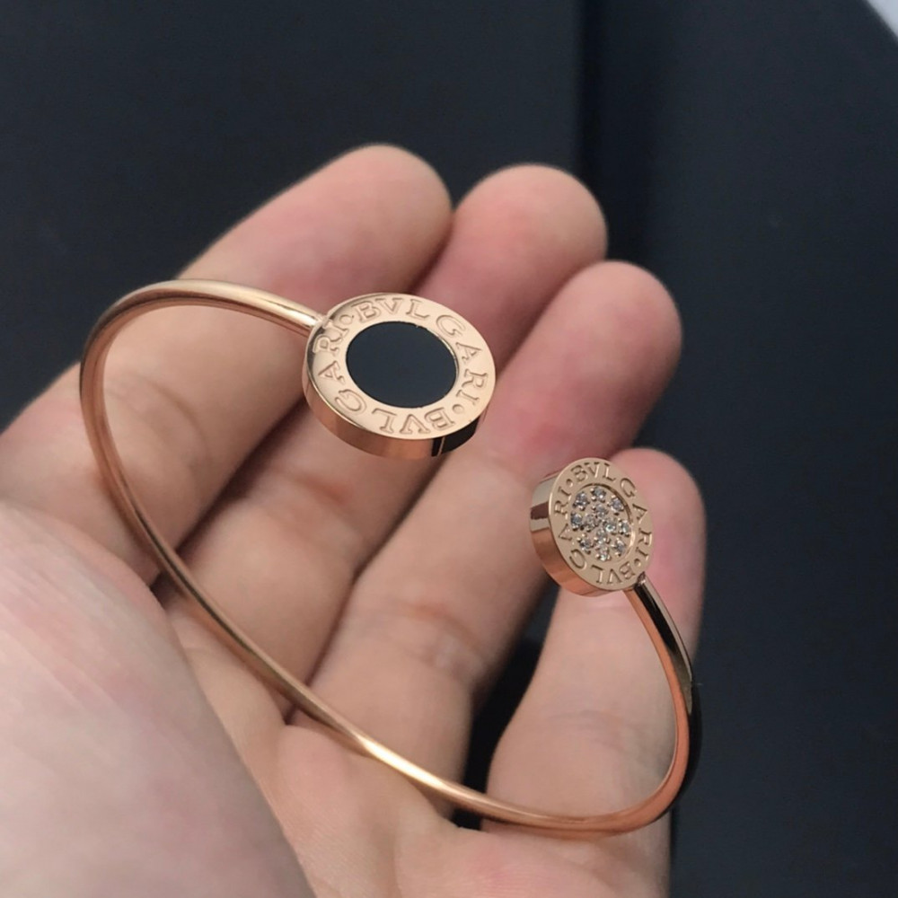 Bvlgari Bangle, Two Round , Stone And Diamond, Regular Size