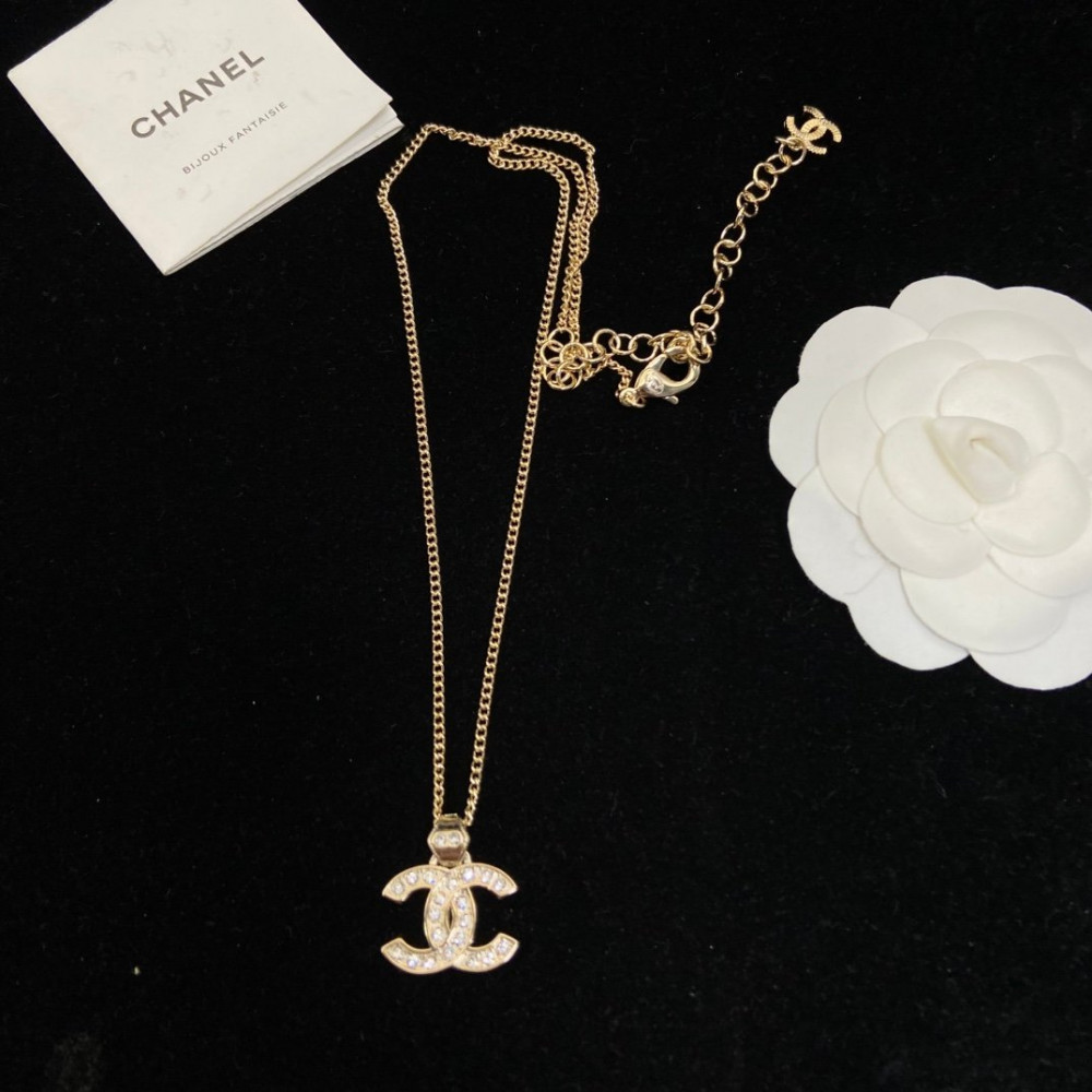 Chanel Necklace, Logo, With Diamonds, Top Quality