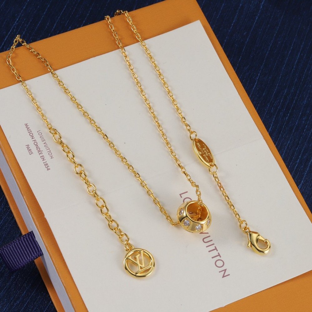 Lv Necklace, Round With Diamonds, Gold Rose Gold, Silver Lv Necklace, Round With Diamonds, Gold Rose Gold, Silver