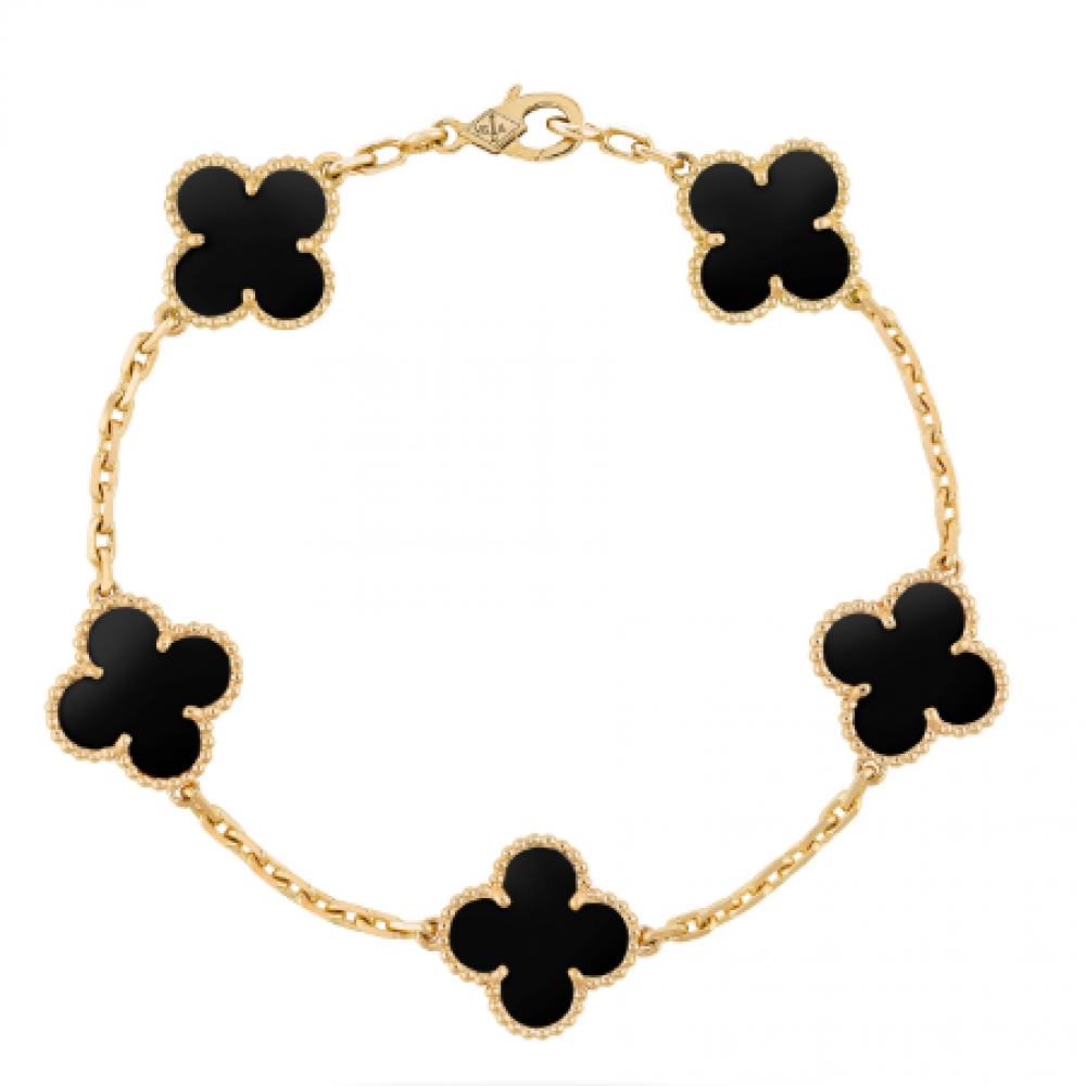 Clover With 5 Flowers-Black Chalcedony