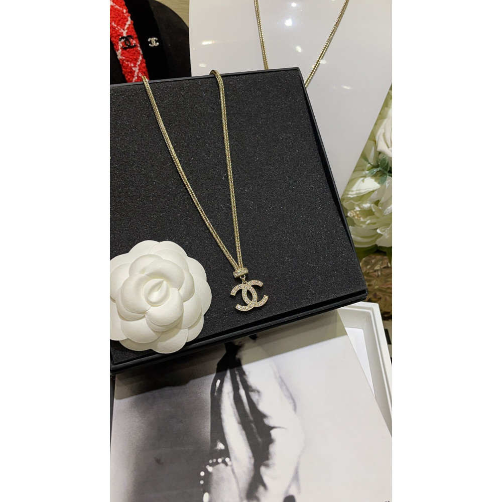 Chanel Necklace, Knit Chain, Logo With Diamonds,Top Quality