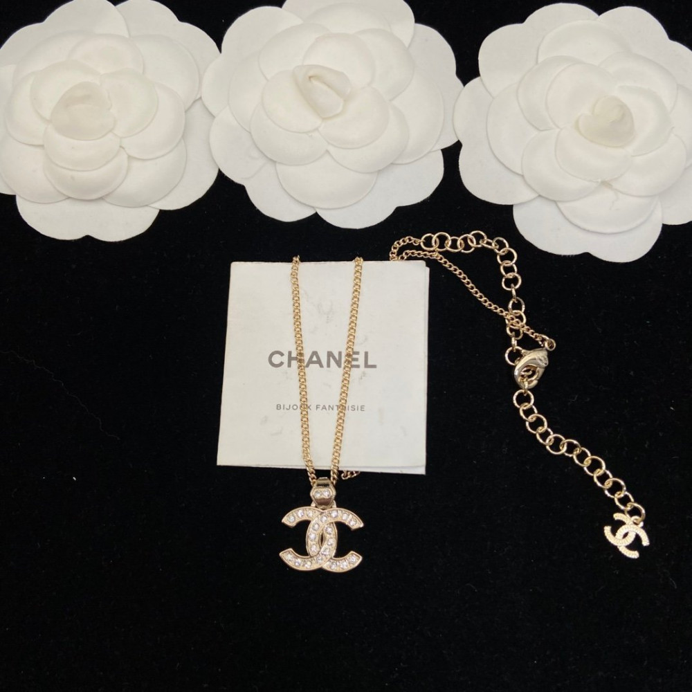Chanel Necklace, Logo, With Diamonds, Top Quality