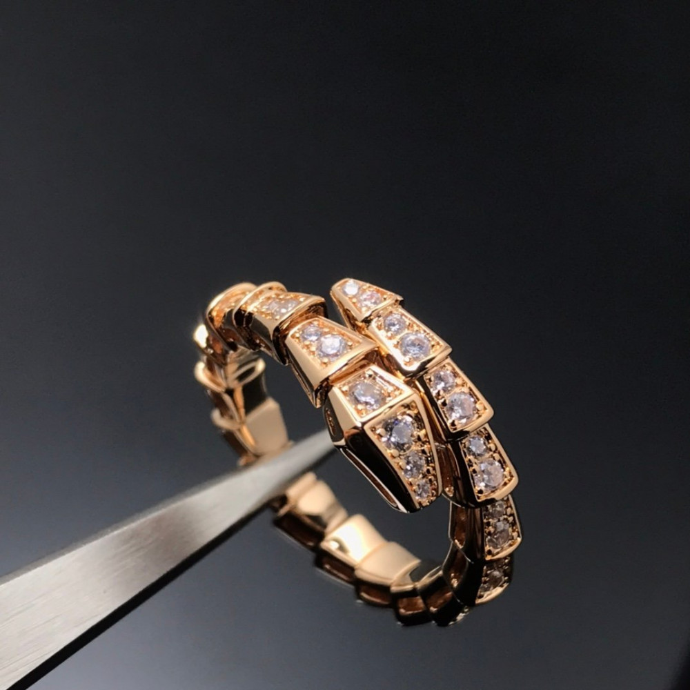 Snake Ring, Full Diamonds, Rose Gold, Silver,