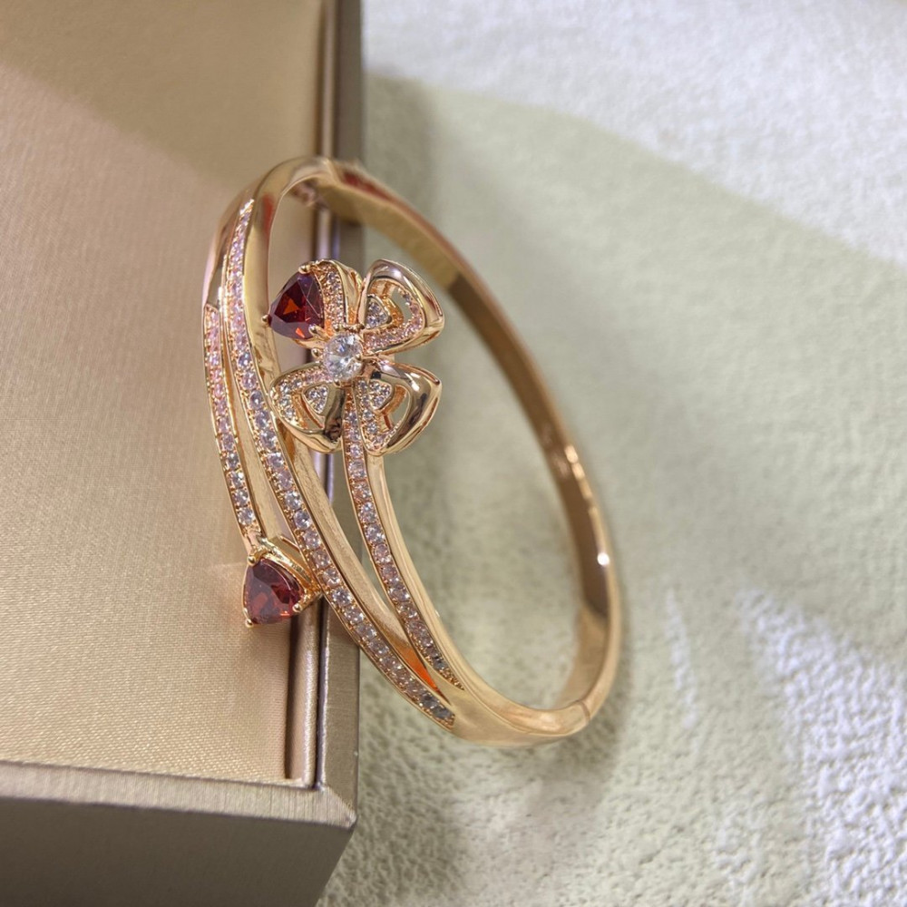Windmill Bangle, With Diamonds, Red Stone,