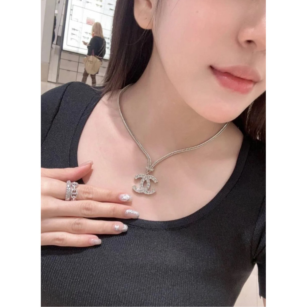 Chanel Necklace, Knit Chain, Logo With Diamonds,Top Quality